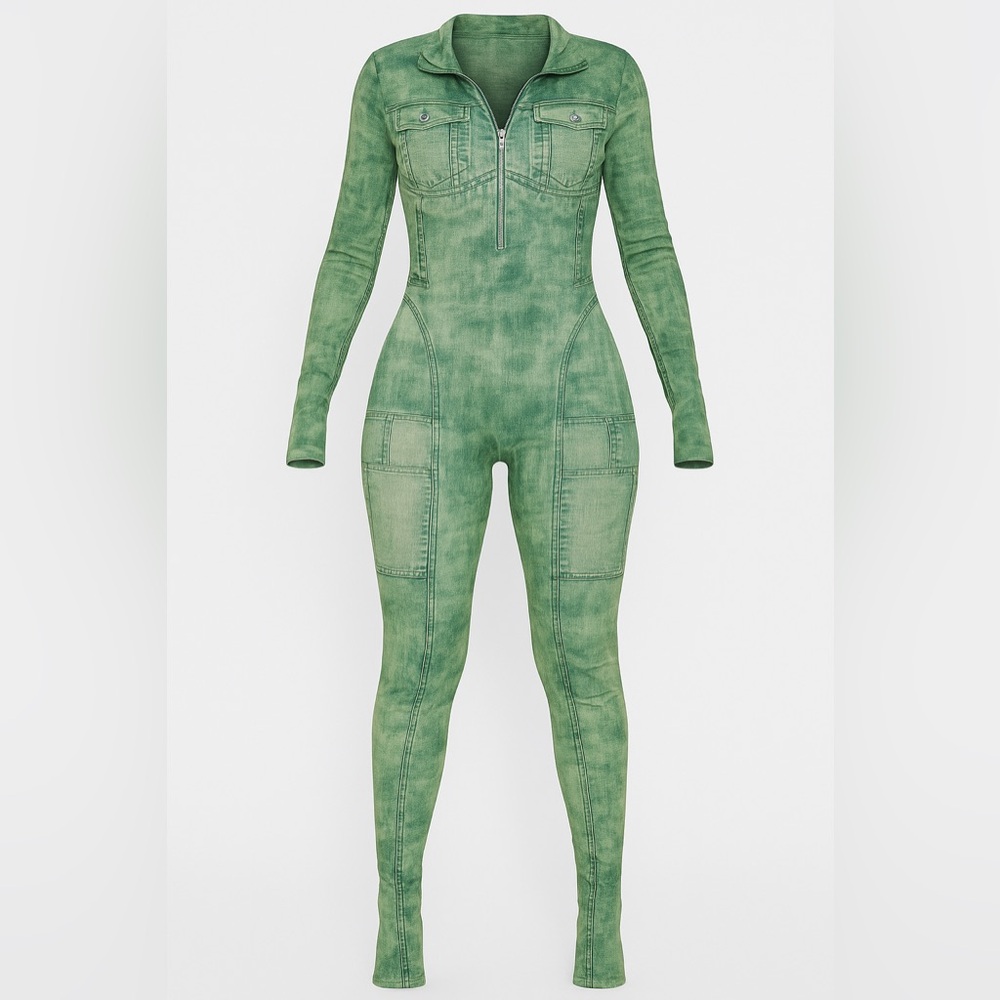 Damsel In Denim Mesh Jumpsuit — Green / Combo